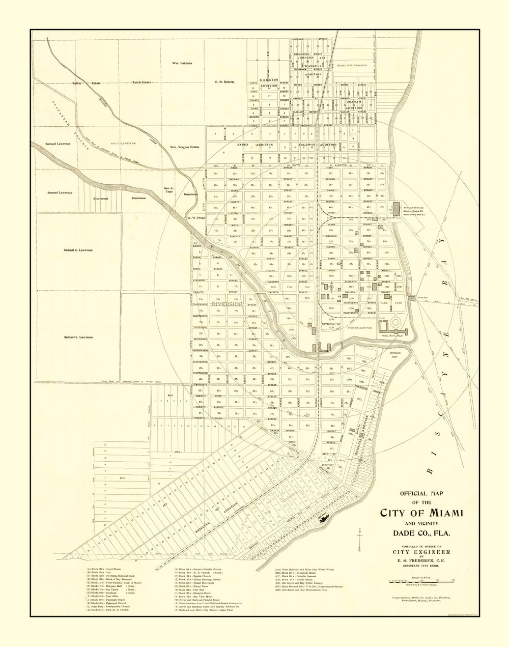 Vintage Map of Miami, Florida 1905 print style example