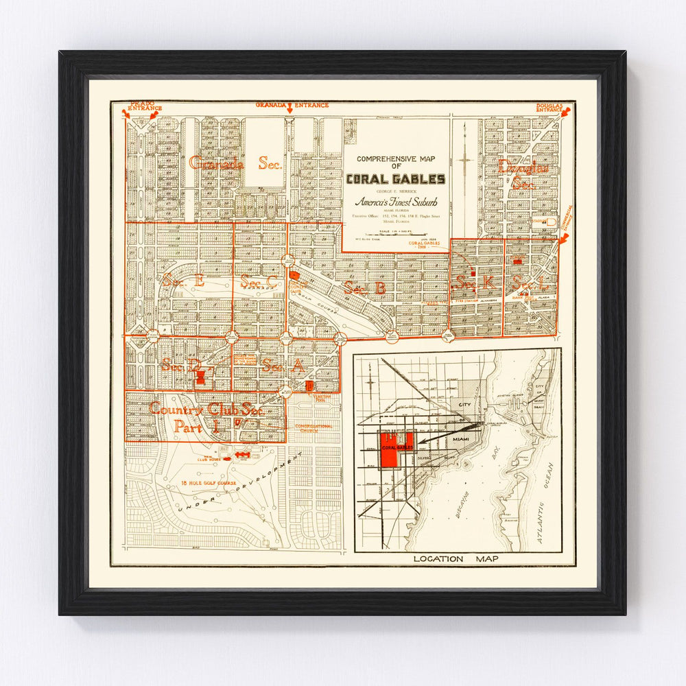 Coral Gables Vintage Map 1924