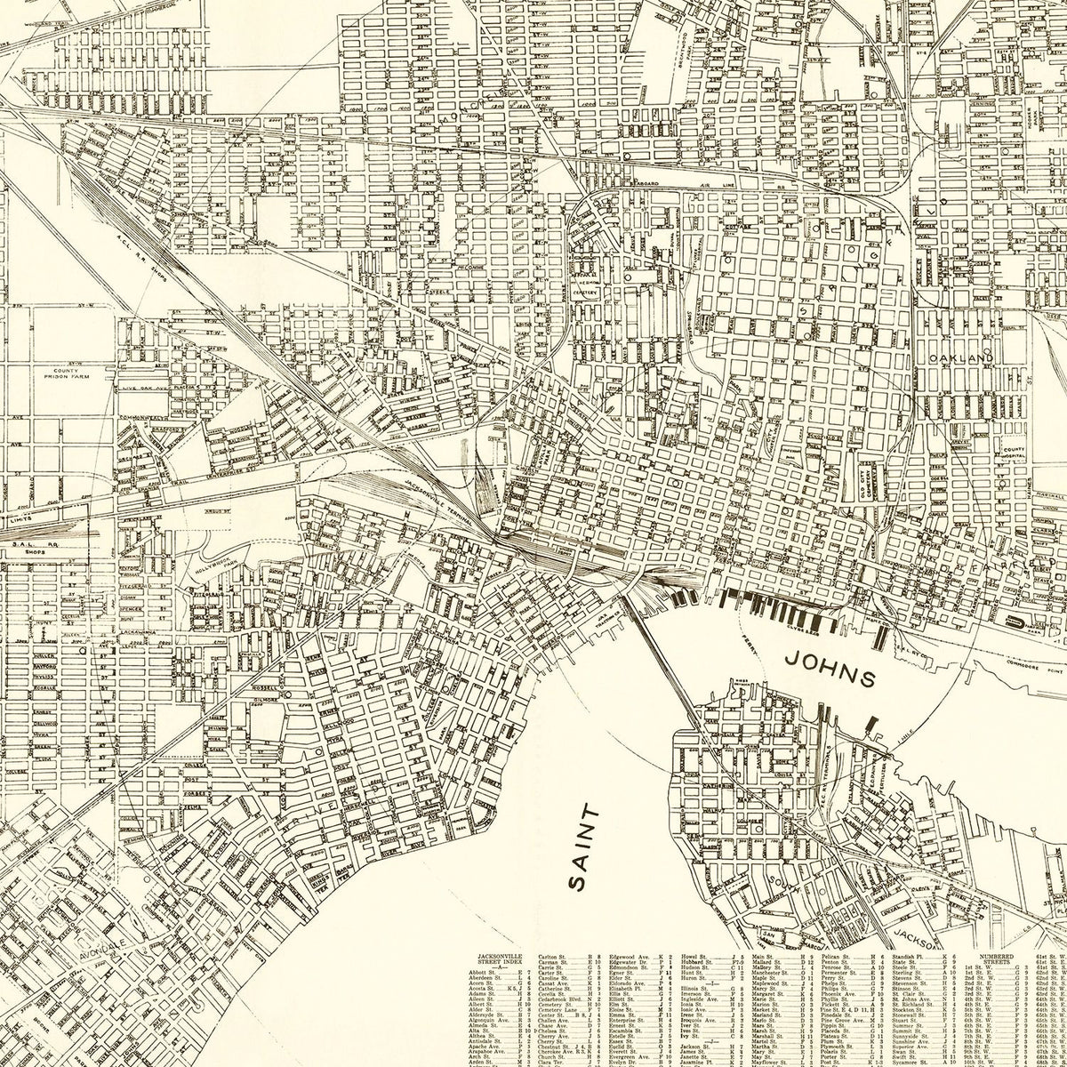 Restored historic details from the 1929 city map of Jacksonville, Florida