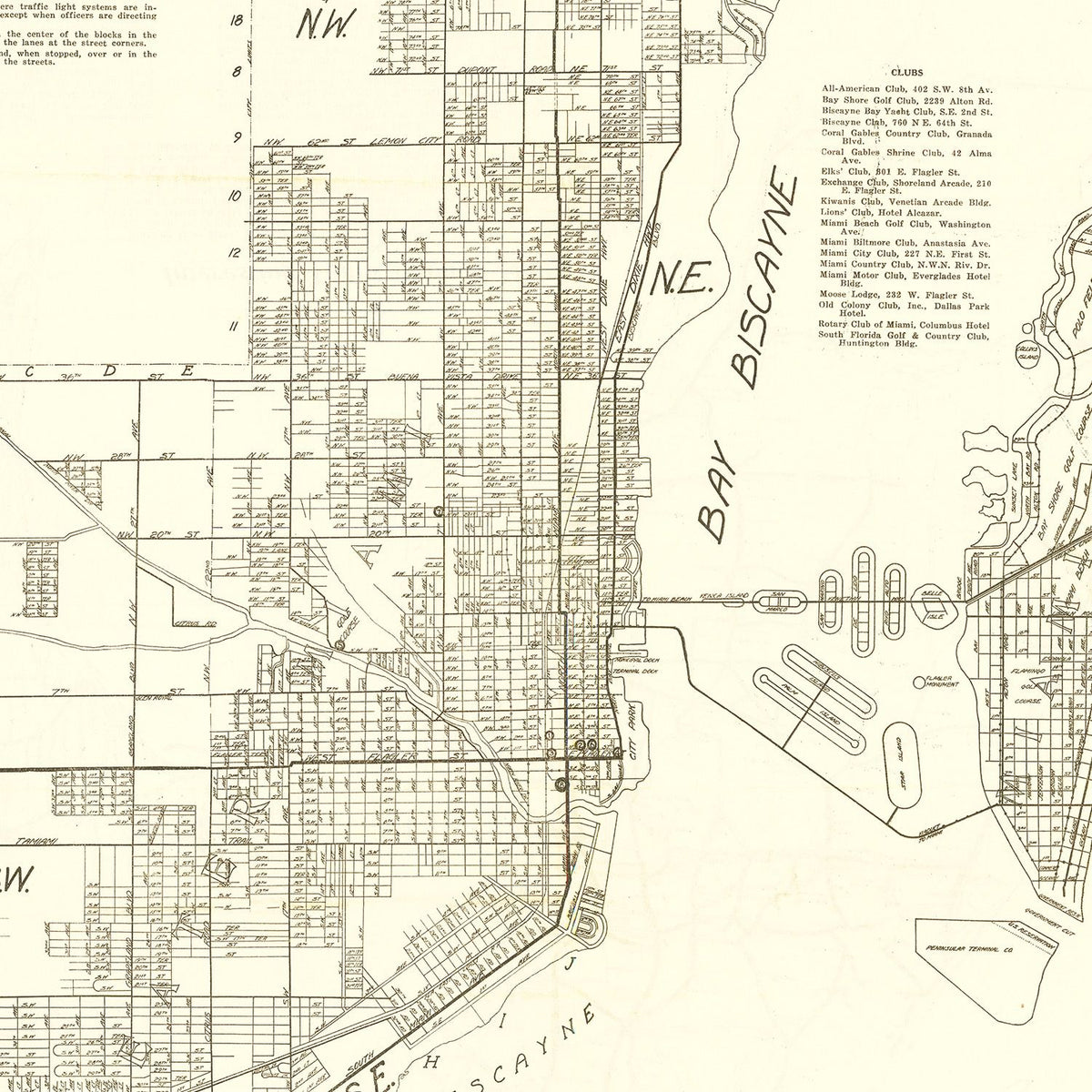 Restored historic details from the 1929 city map of Miami, Florida
