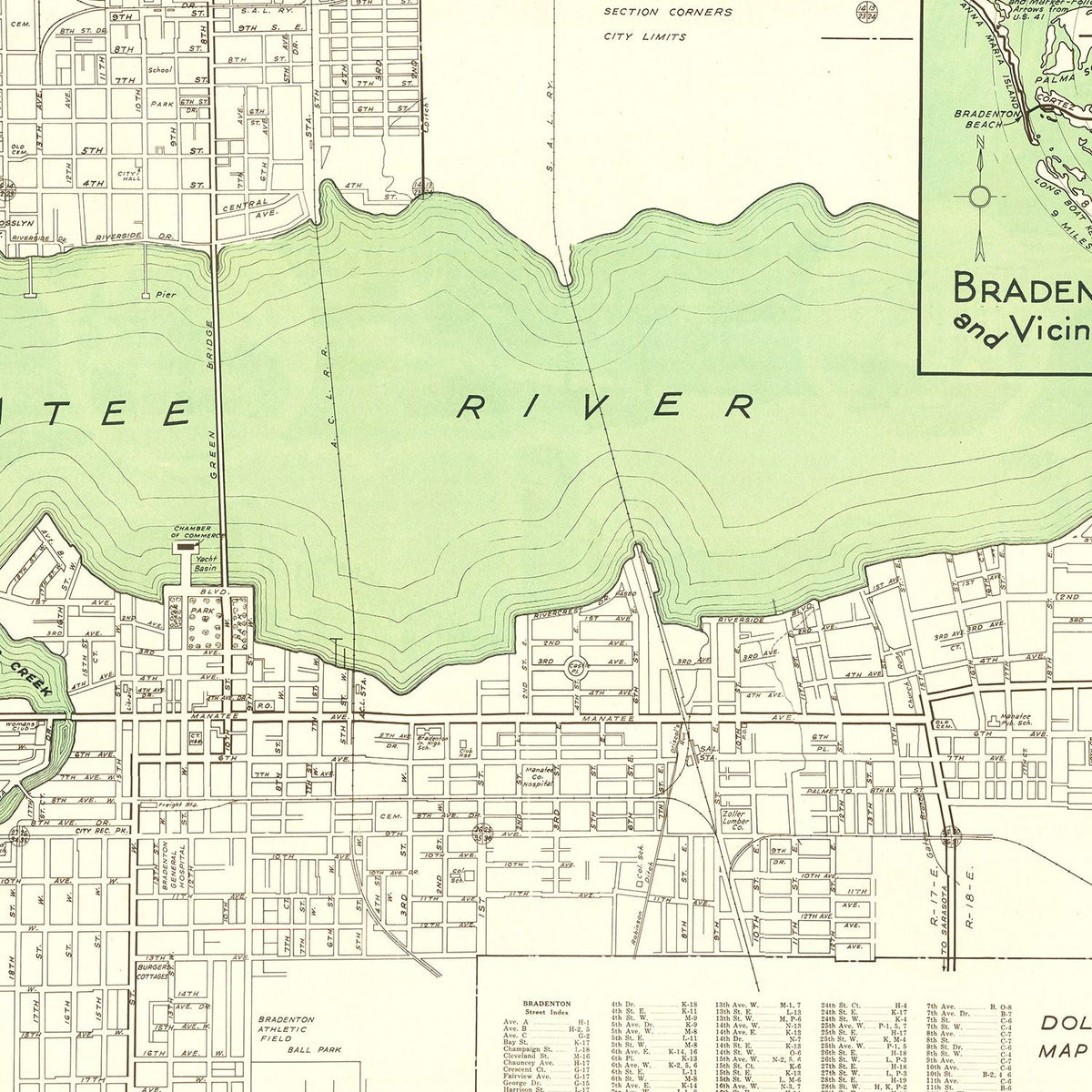 Restored historic details from the 1940 city map of Bradenton, Florida