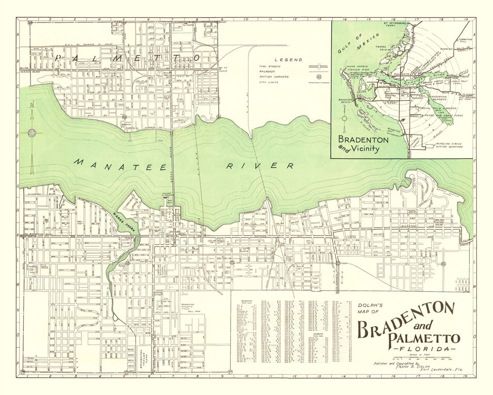 Vintage Map of Bradenton, Florida 1940 print style example