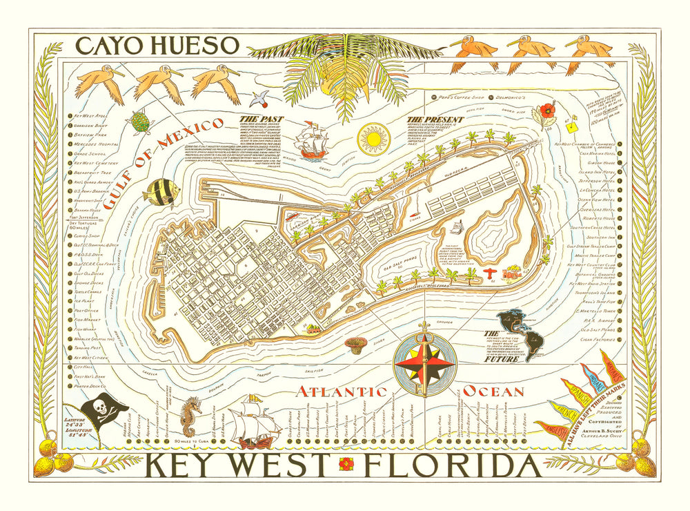 Vintage Map of Key West, Florida 1940 print style example