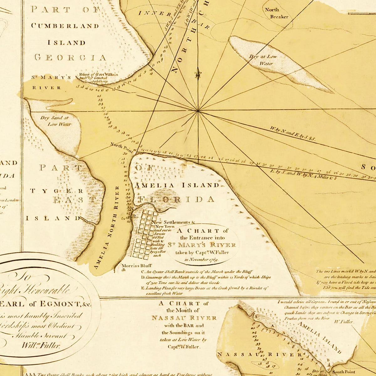 Restored historic details from the 1770 island map of Nassau County, Florida