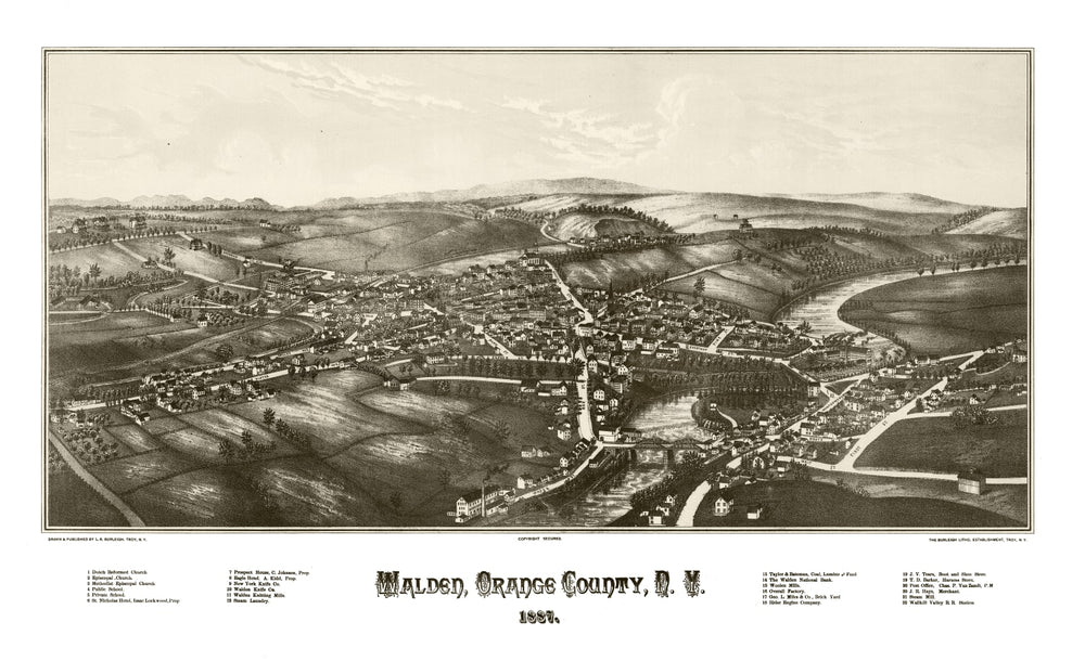 Vintage Map of Walden, New York 1887 print style example