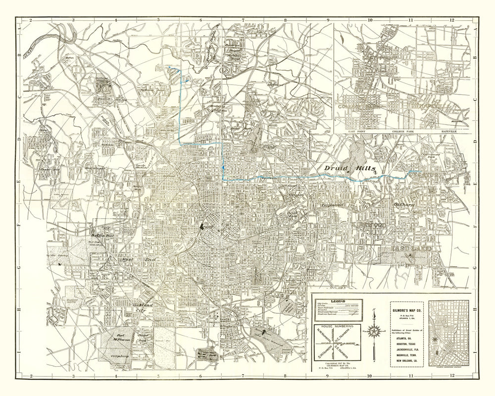 Vintage Map of Atlanta, Georgia 1947 print style example
