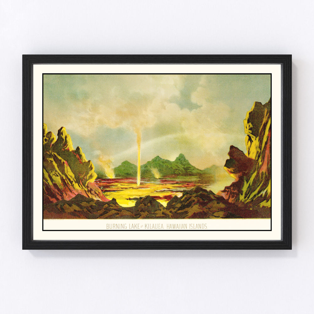 Burning Lake of Kilauea Vintage Map 1884