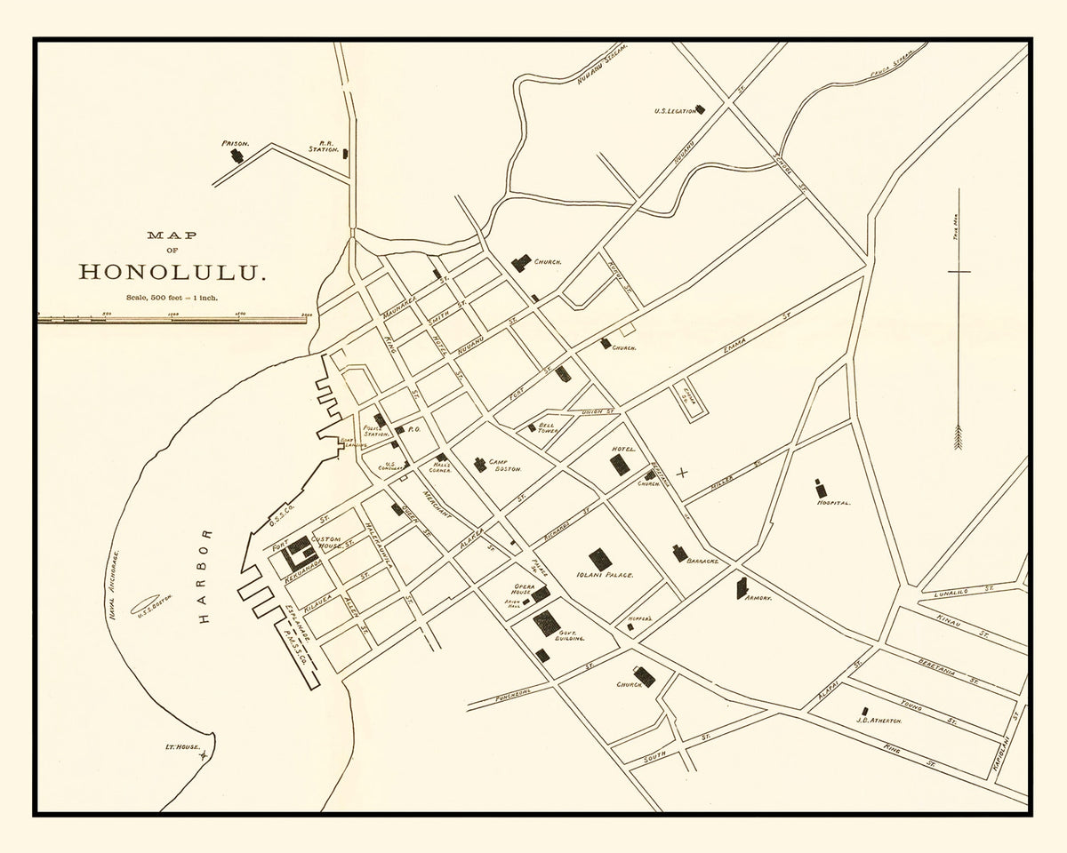 Preview of Vintage Map of Honolulu, Hawaii 1893