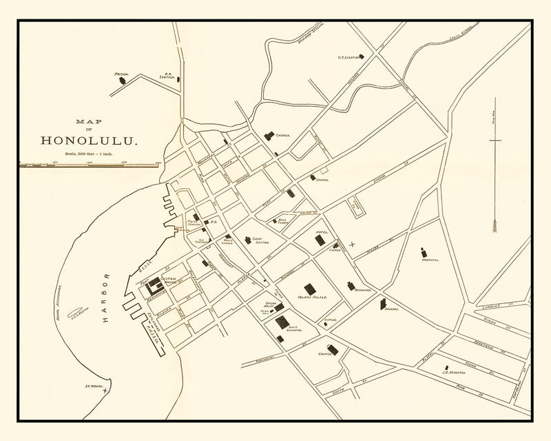 Size comparison using Vintage Map of Honolulu, Hawaii 1893