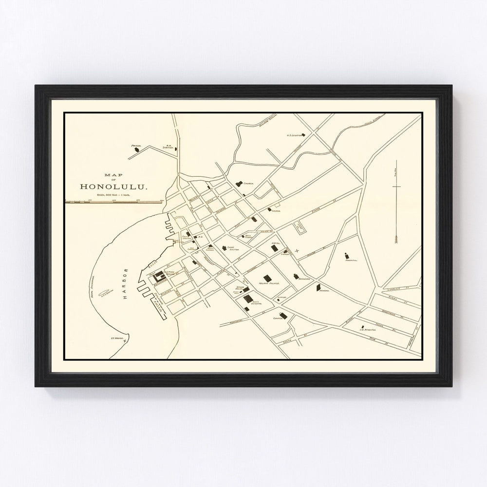 Honolulu Vintage Map 1893