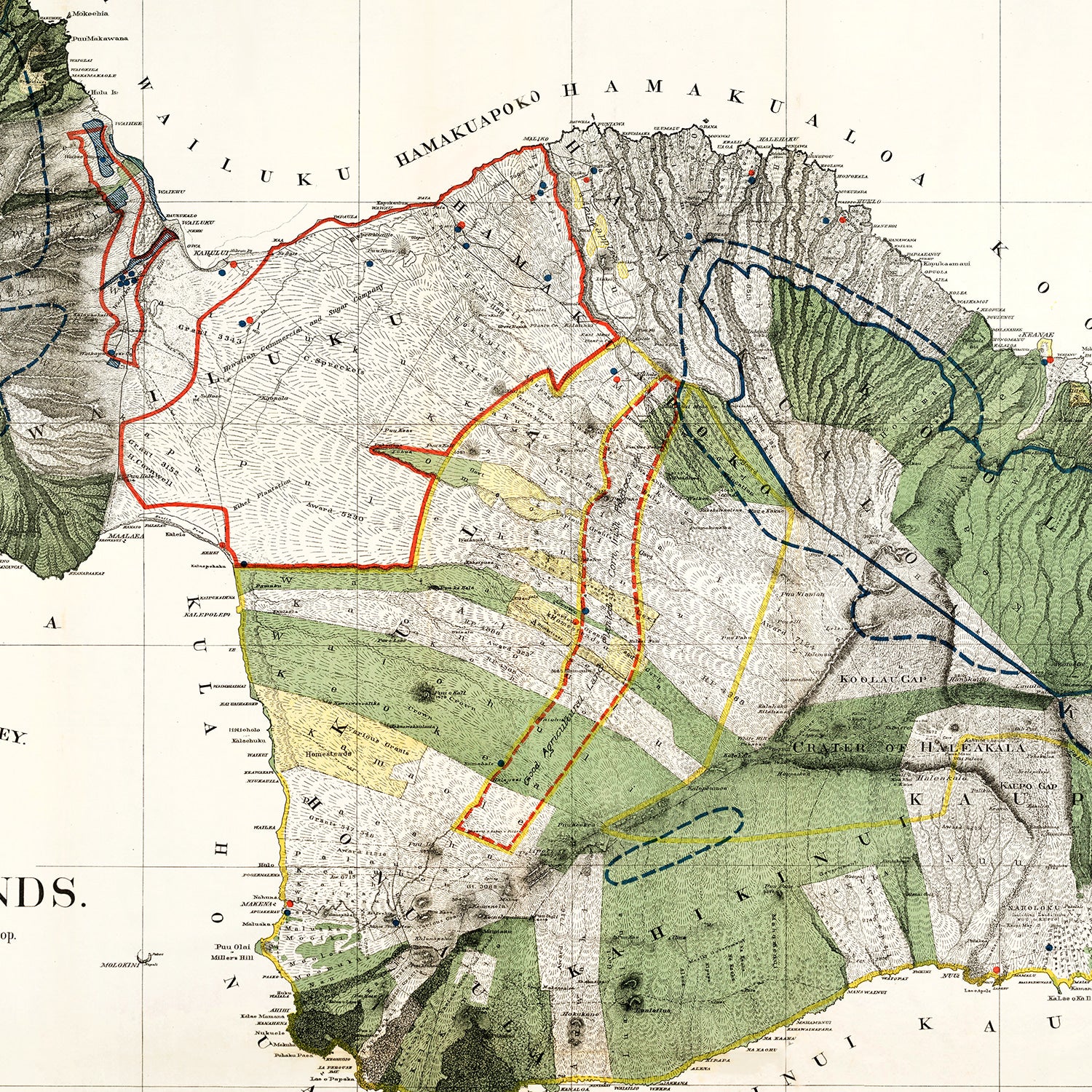 Restored historic details from the 1903 island map of Maui County, Hawaii