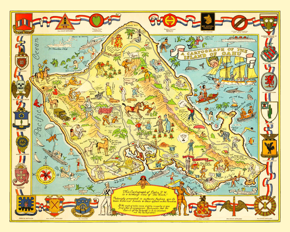 Vintage Map of Oahu, 1933 print style example