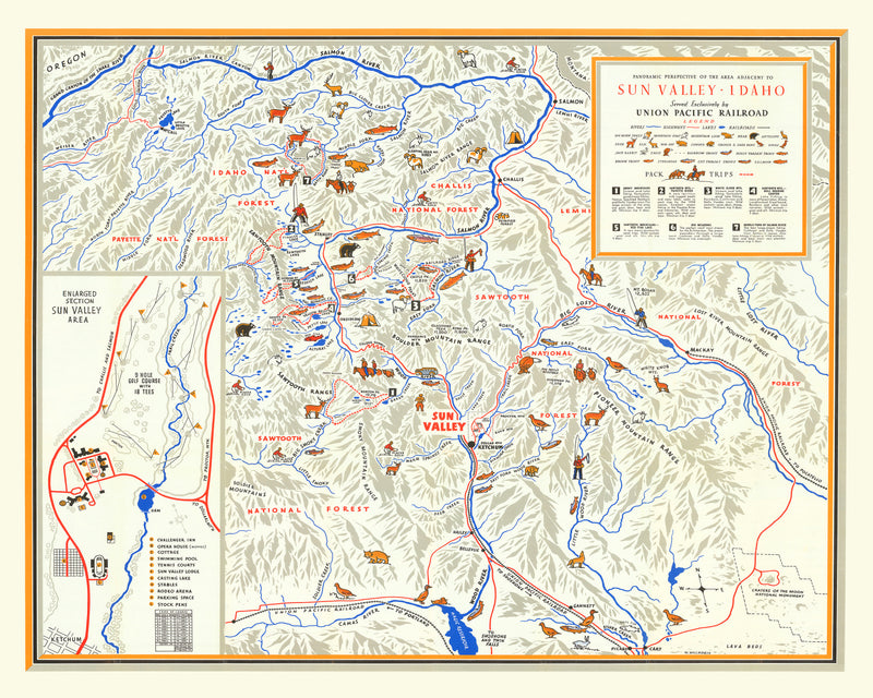 Size comparison using Vintage Map of Sun Valley Idaho, 1938