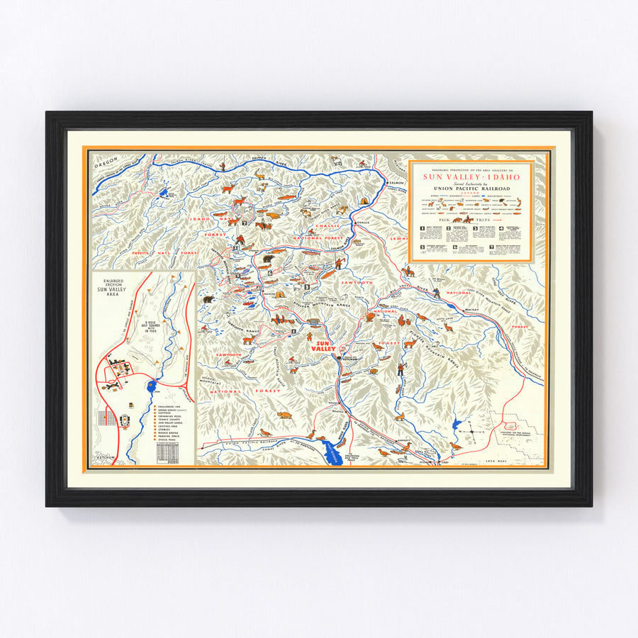 Vintage Map of Sun Valley Idaho, 1938