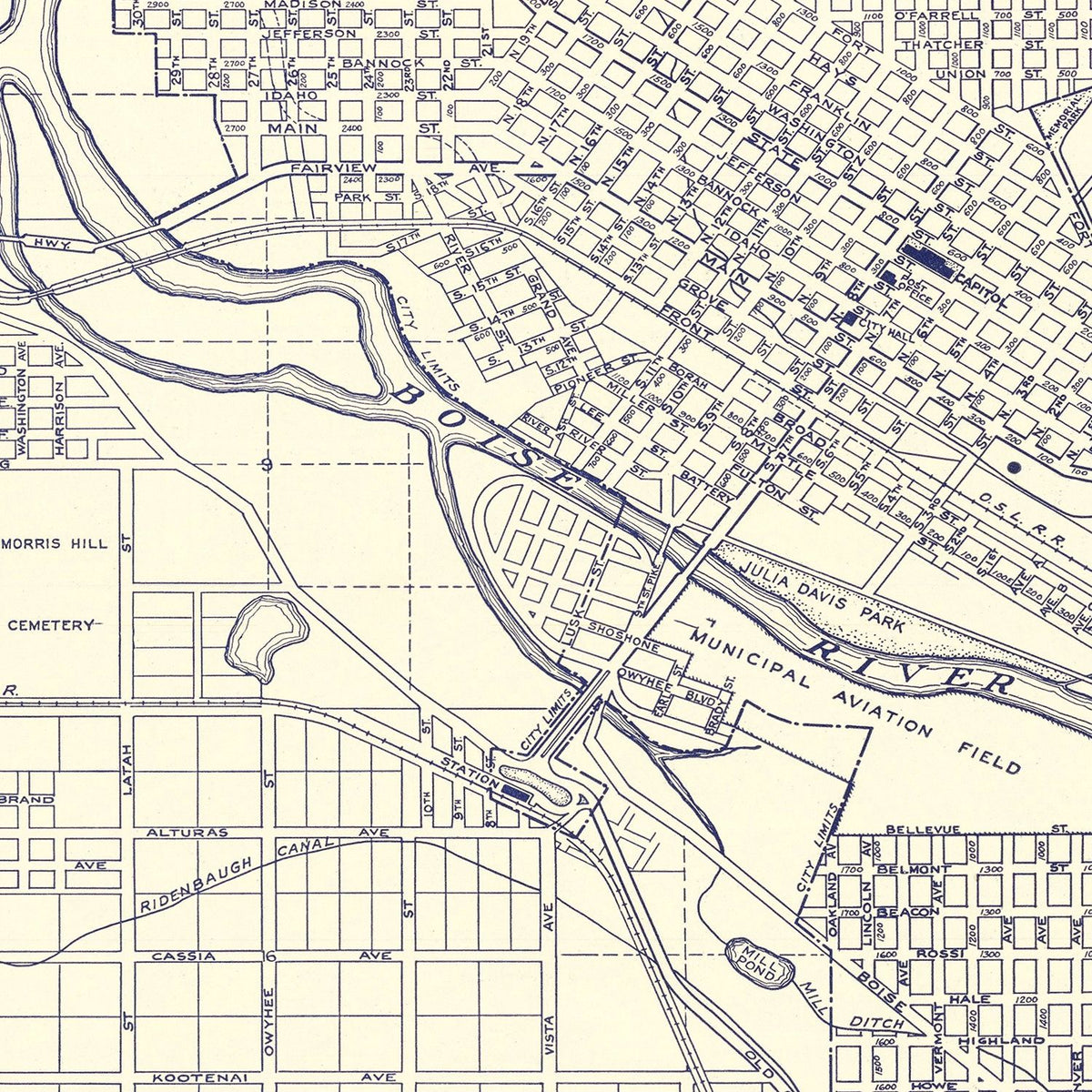 Restored historic details from the 1920 city map of Boise, Idaho