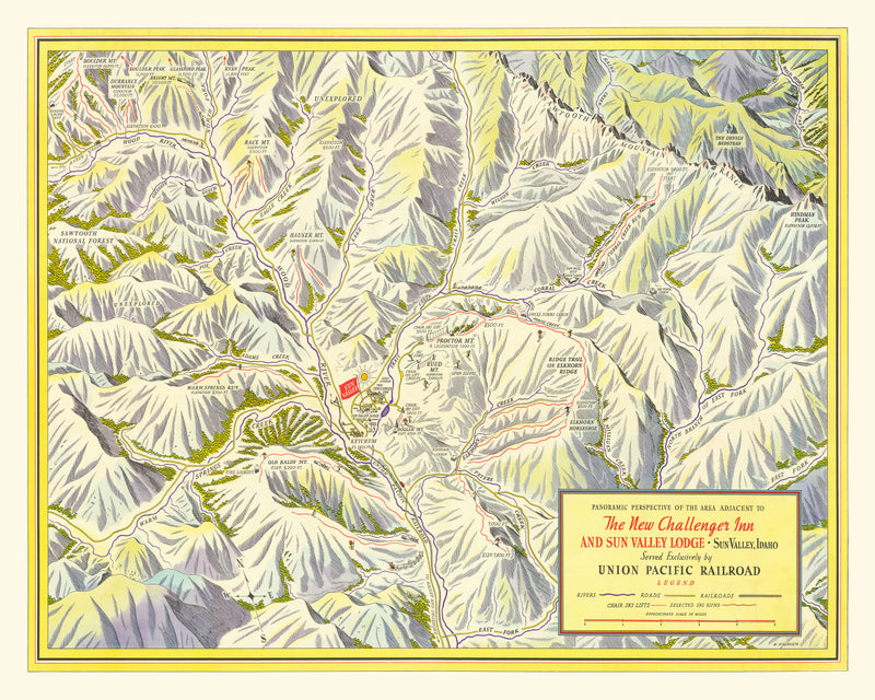 Size comparison using Vintage Map of Sun Valley Ski Trail, 1937