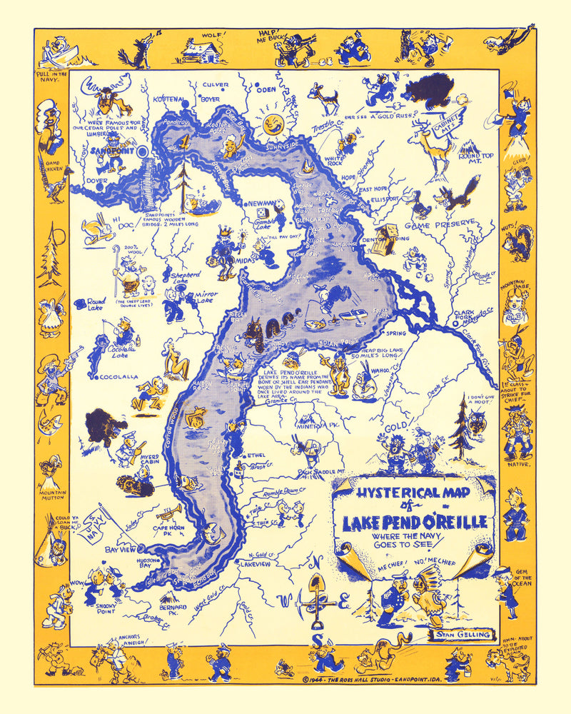 Size comparison using Vintage Map of Lake Pend O'Reille, 1944