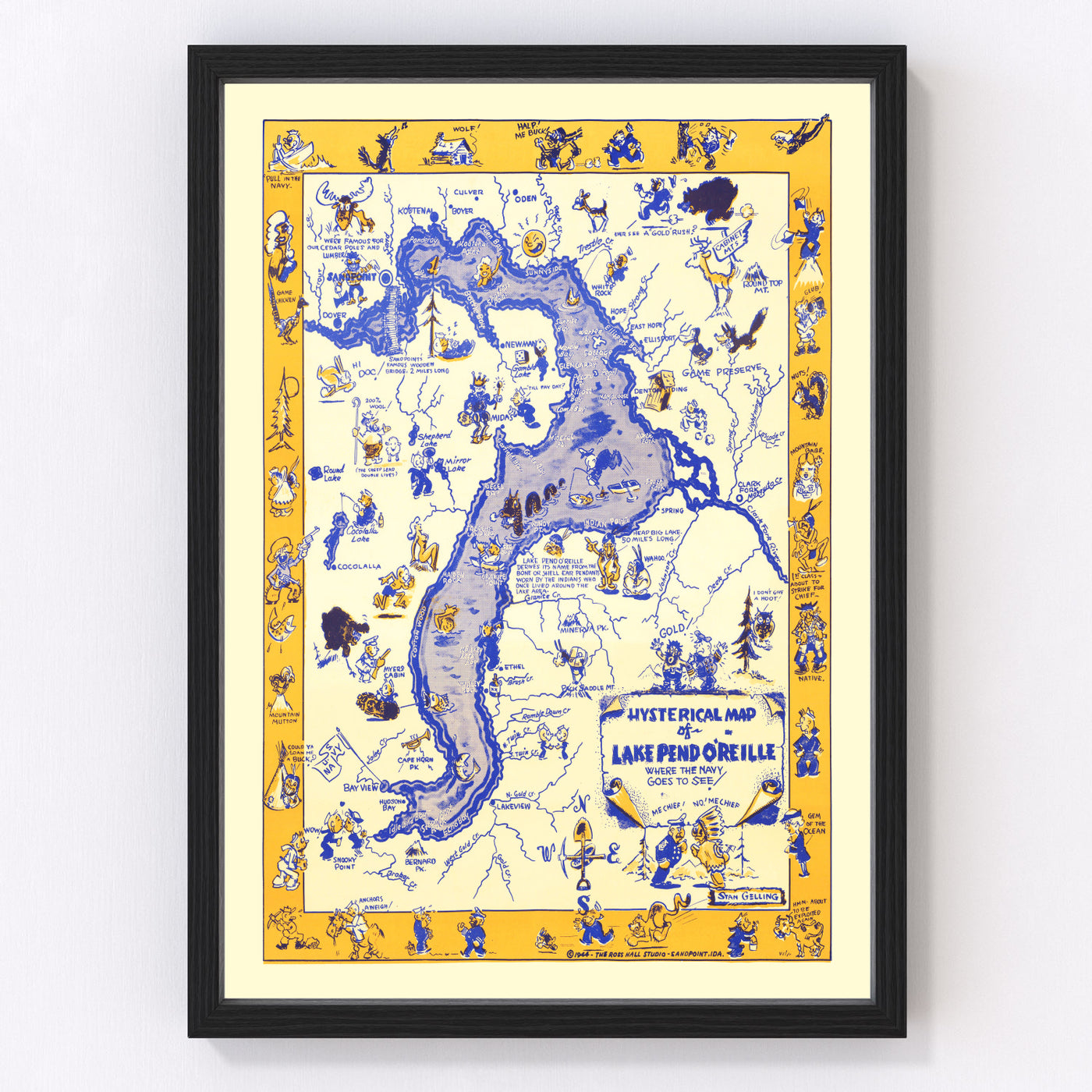 Lake Pend O'Reille Vintage Map 1944