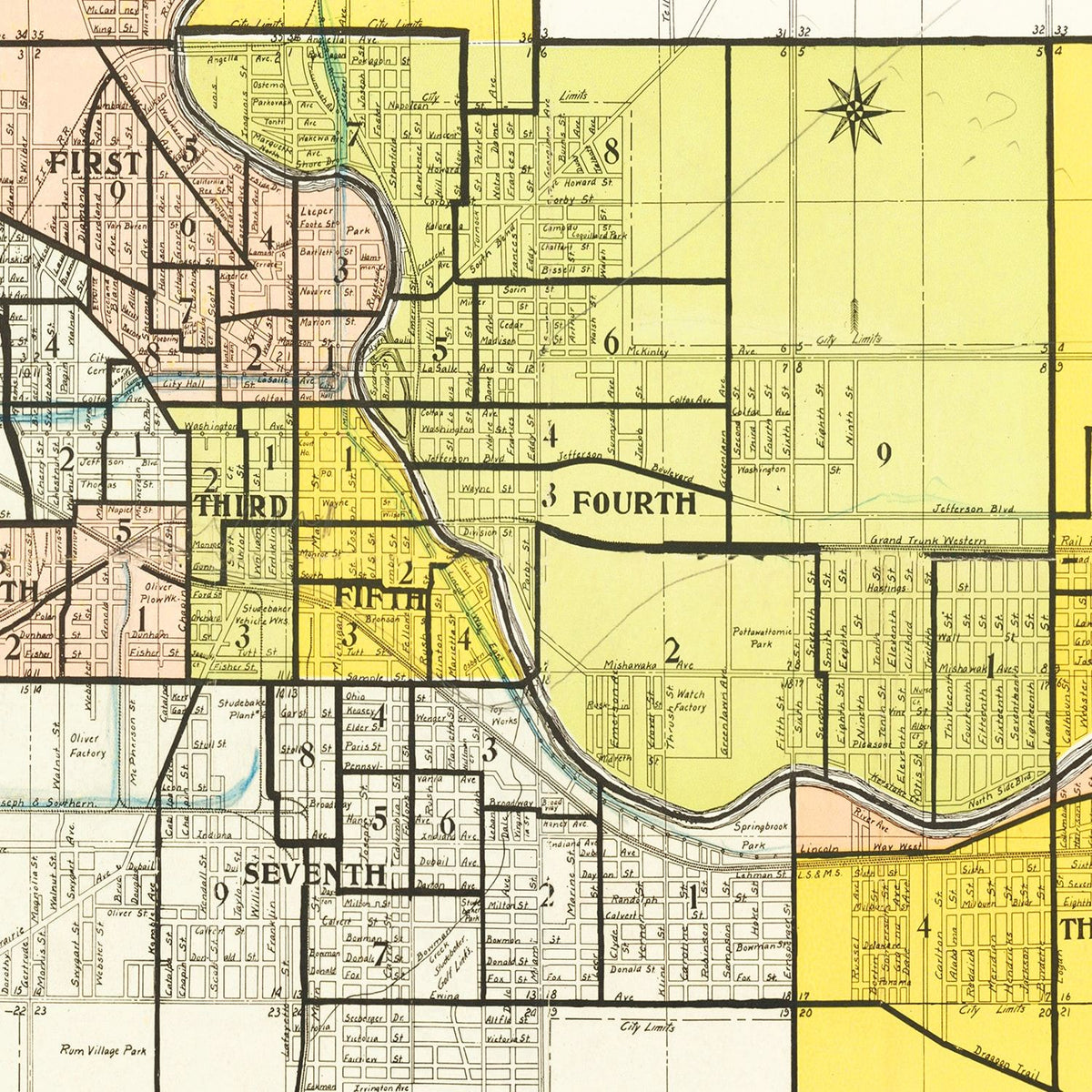 Restored historic details from the 1924 city map of South Bend, Indiana