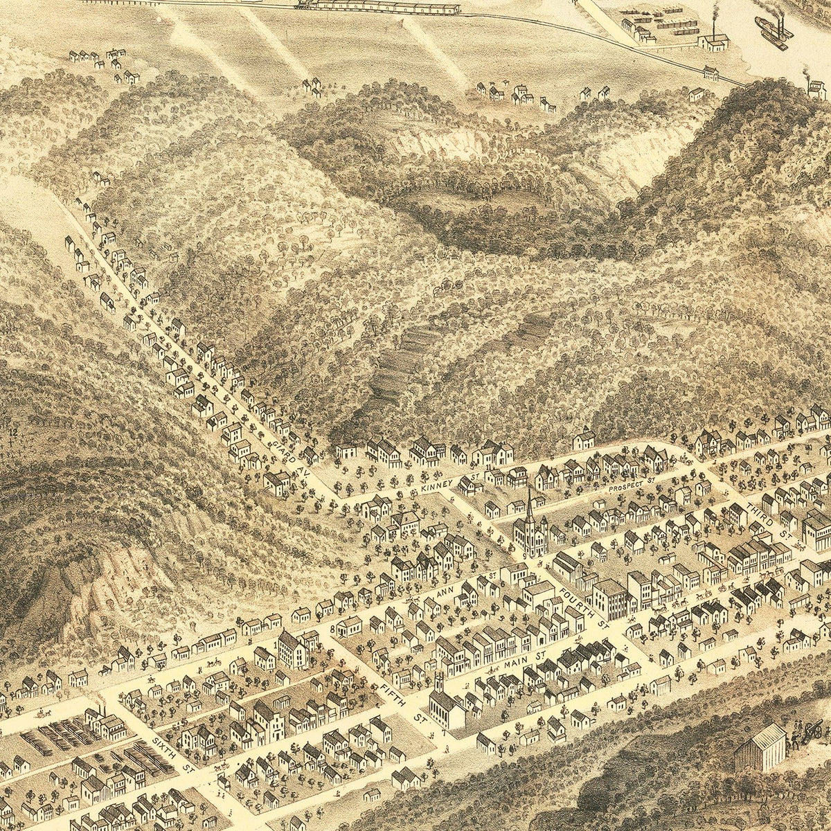 Restored historic details from the 1869 city map of McGregor, Iowa