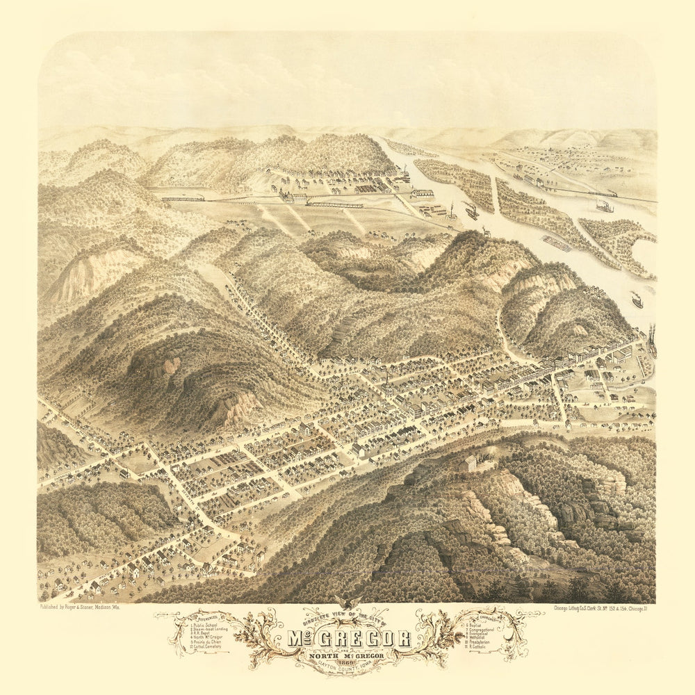 Vintage Map of McGregor, Iowa 1869 print style example