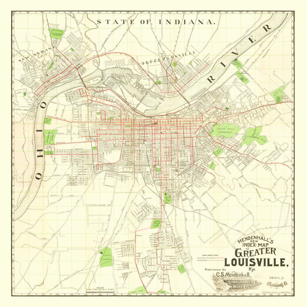 Vintage Map of Louisville, Kentucky 1906 print style example