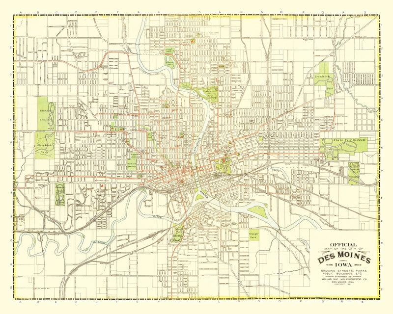 Size comparison using Vintage Map of Des Moines, Iowa 1920