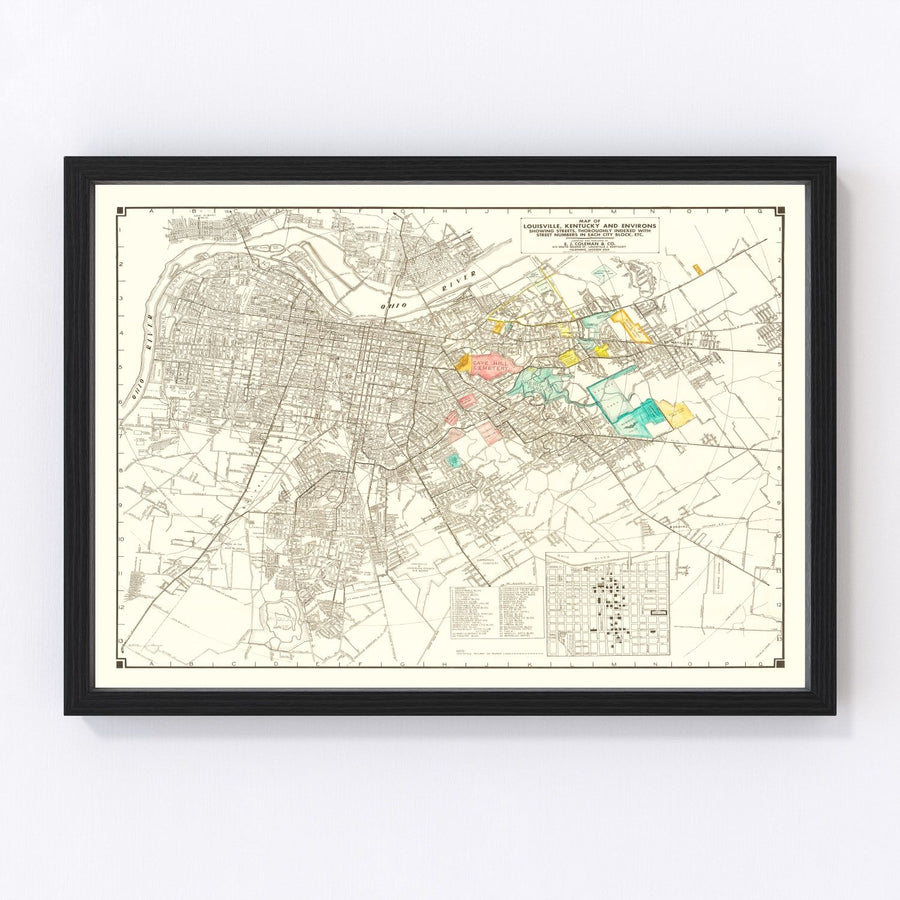 Vintage Map of Louisville, Kentucky 1943