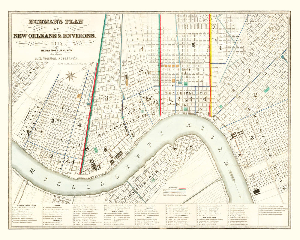Vintage Map of New Orleans, Louisiana 1845 print style example