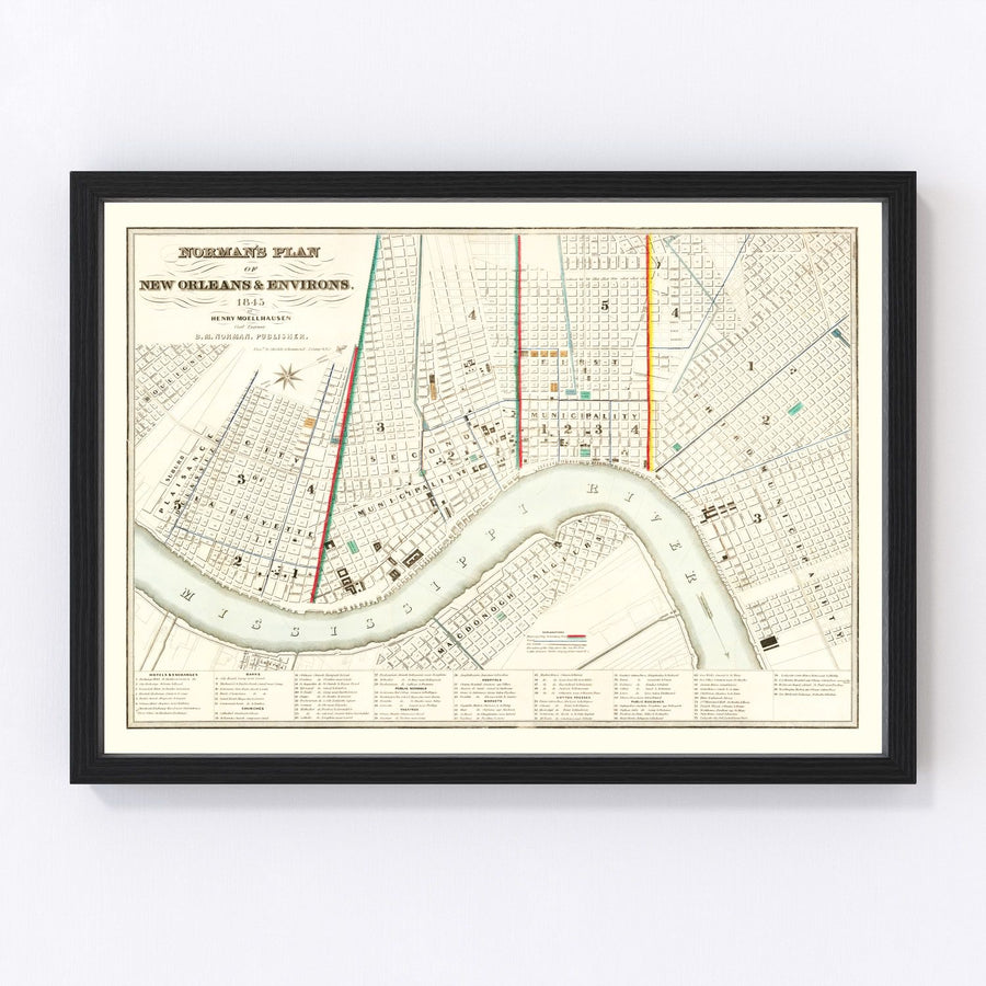 New Orleans Vintage Map 1845