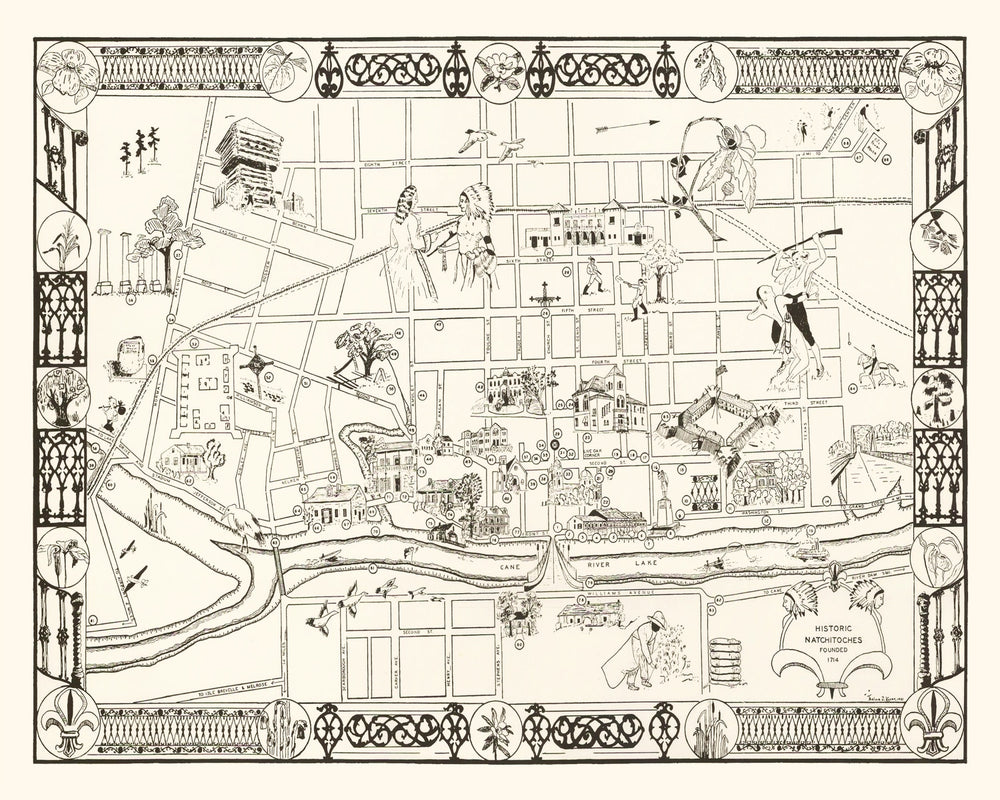 Vintage Map of Natchitoches, Louisiana 1941 print style example