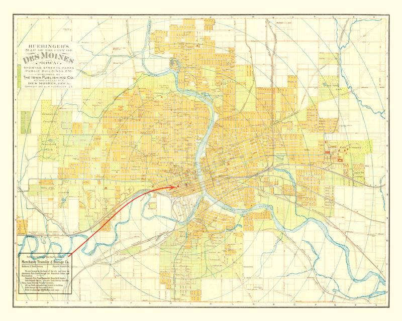 Size comparison using Vintage Map of Des Moines, Iowa 1910