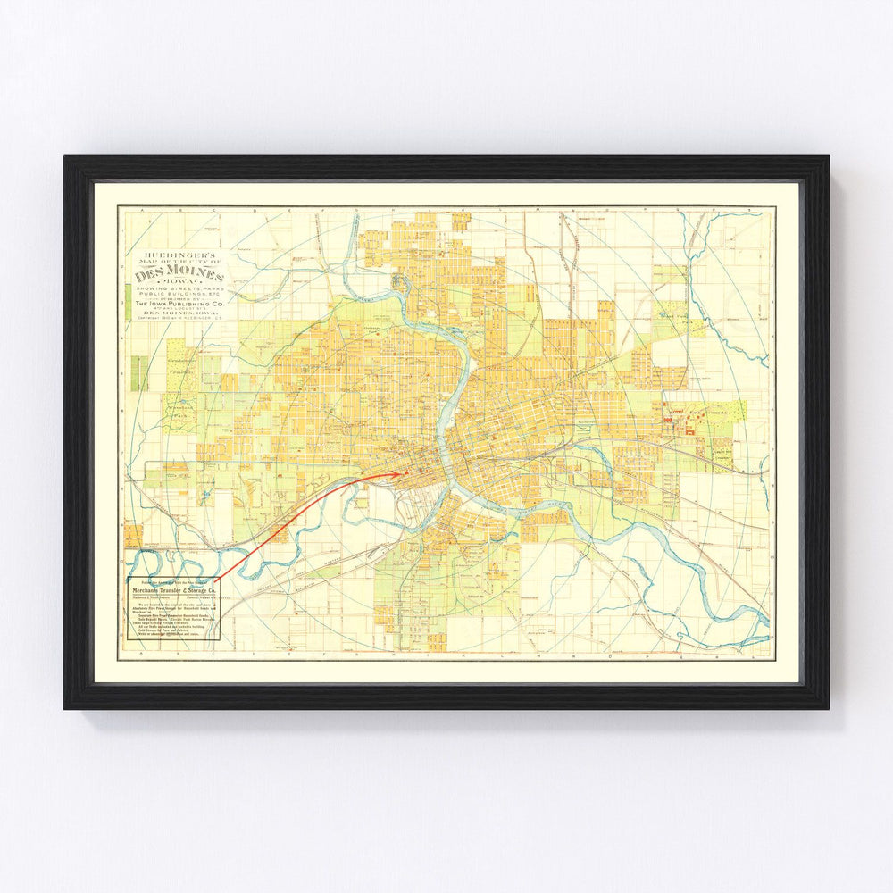 Des Moines Vintage Map 1910