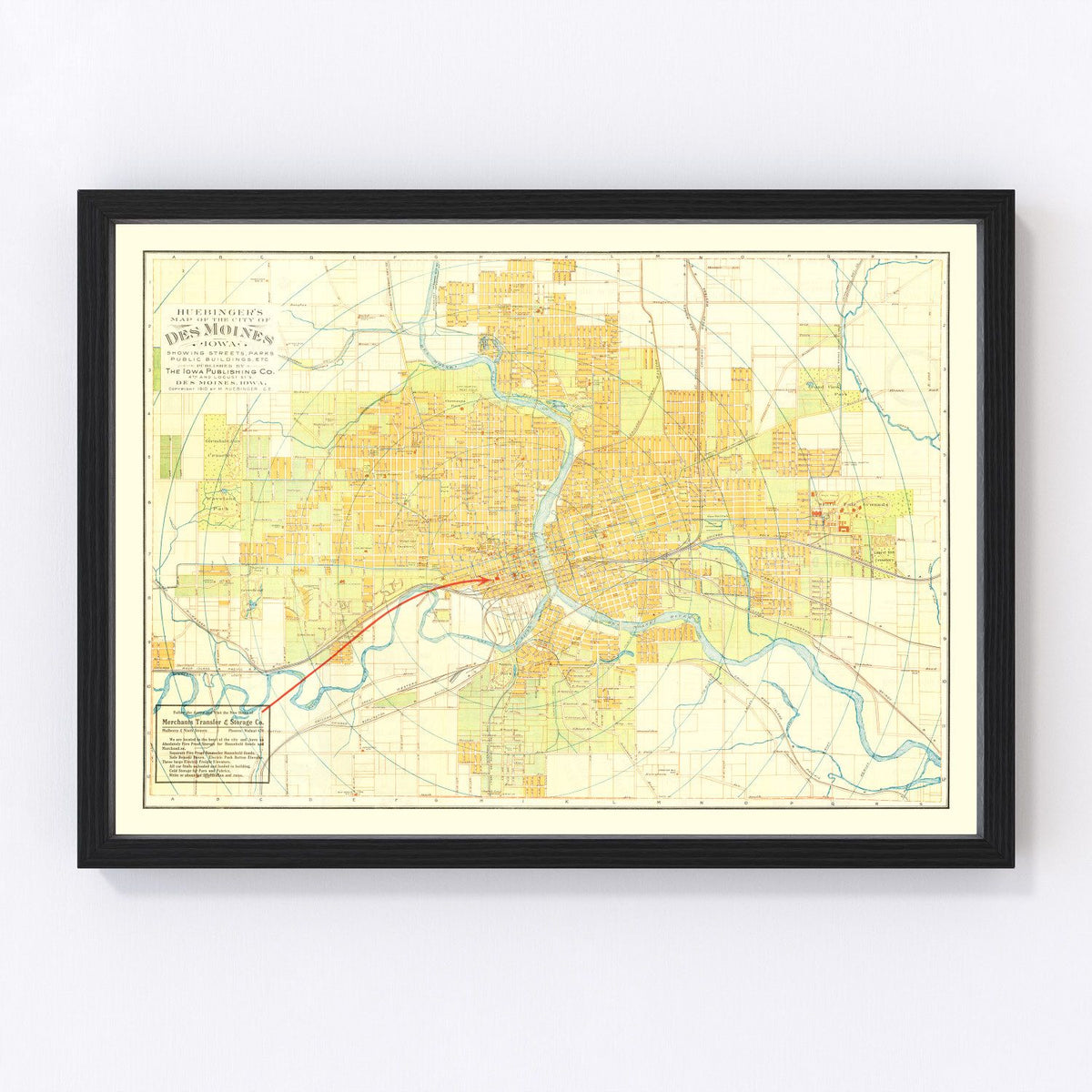 Des Moines Vintage Map 1910