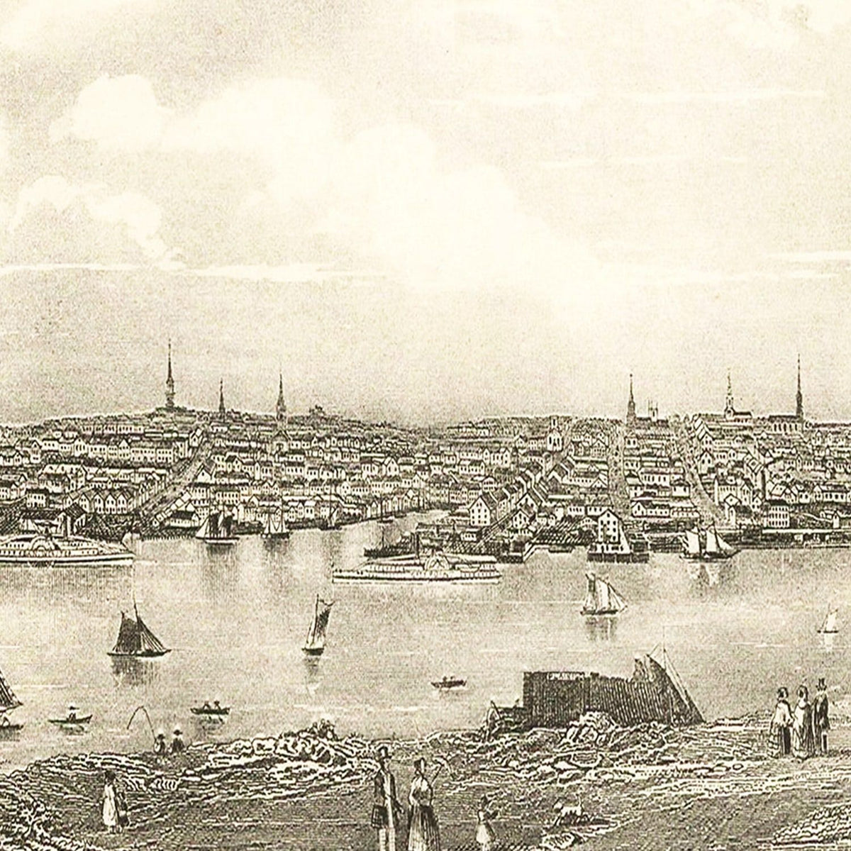 Restored historic details from the 1850 city map of Bangor, Maine