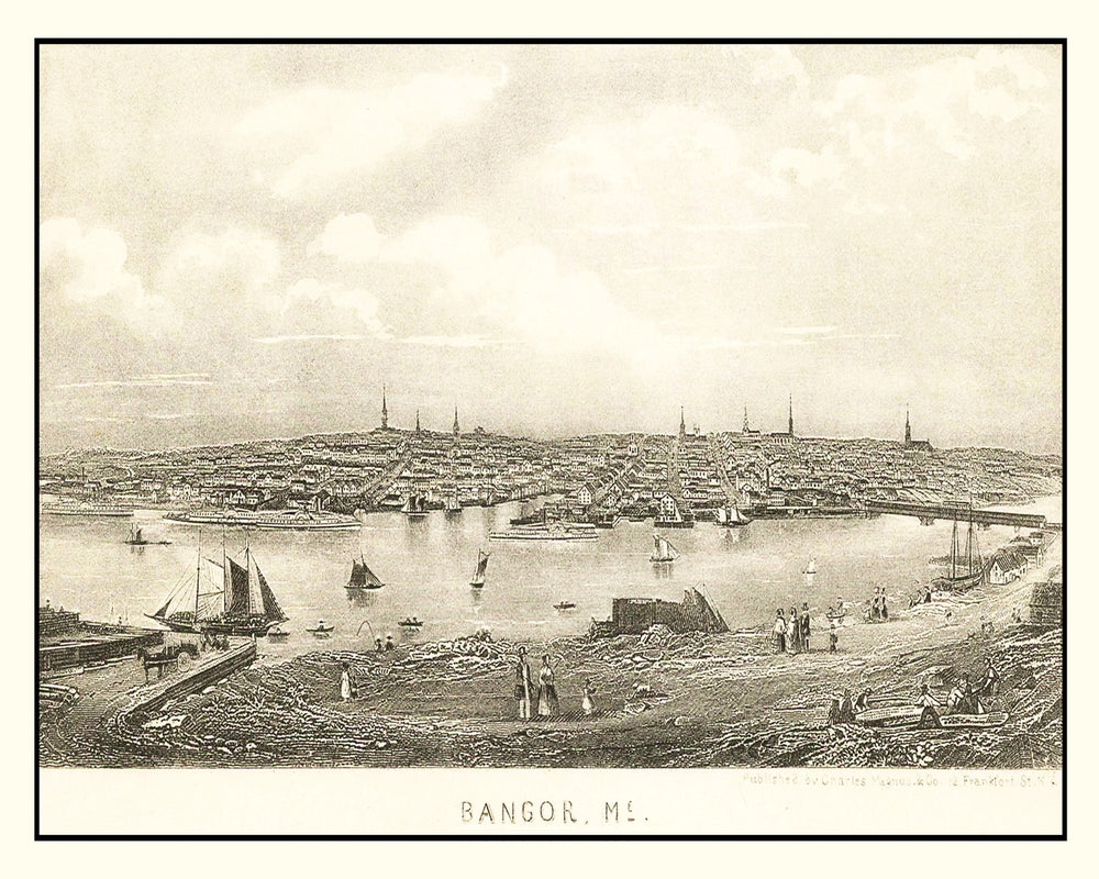 Vintage Map of Bangor, Maine 1850 print style example