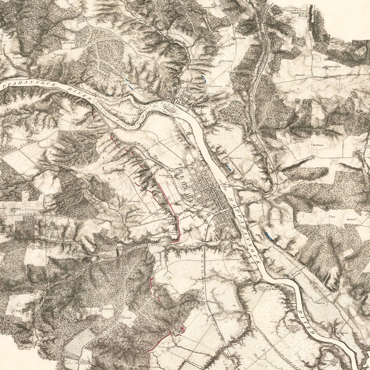 Restored historic details from the 1867 city map of County, Virginia