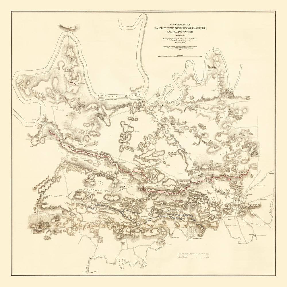 Vintage Map of Hagerstown & Funkstown, 1879 print style example