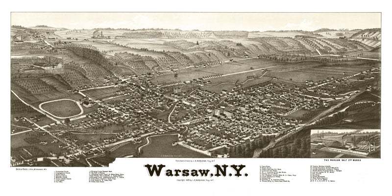 Size comparison using Vintage Map of Warsaw, New York 1885