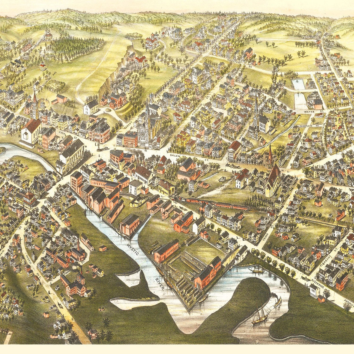 Restored historic details from the 1880 city map of Medford, Massachusetts