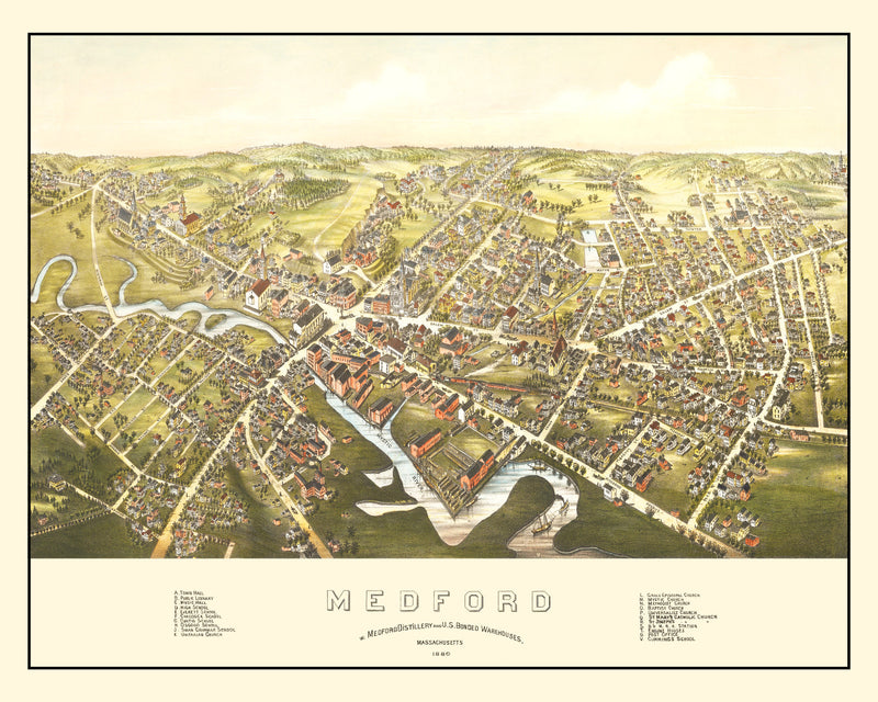 Size comparison using Vintage Map of Medford, Massachusetts 1880