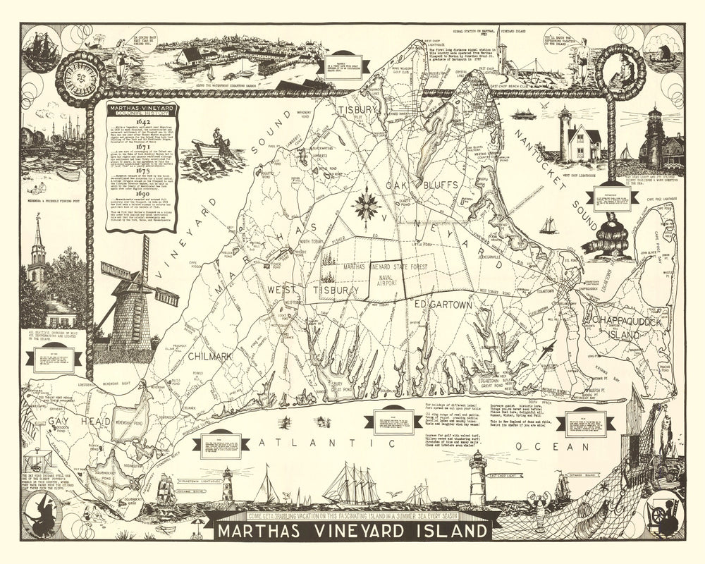 Vintage Map of Martha's Vineyard, 1935 print style example