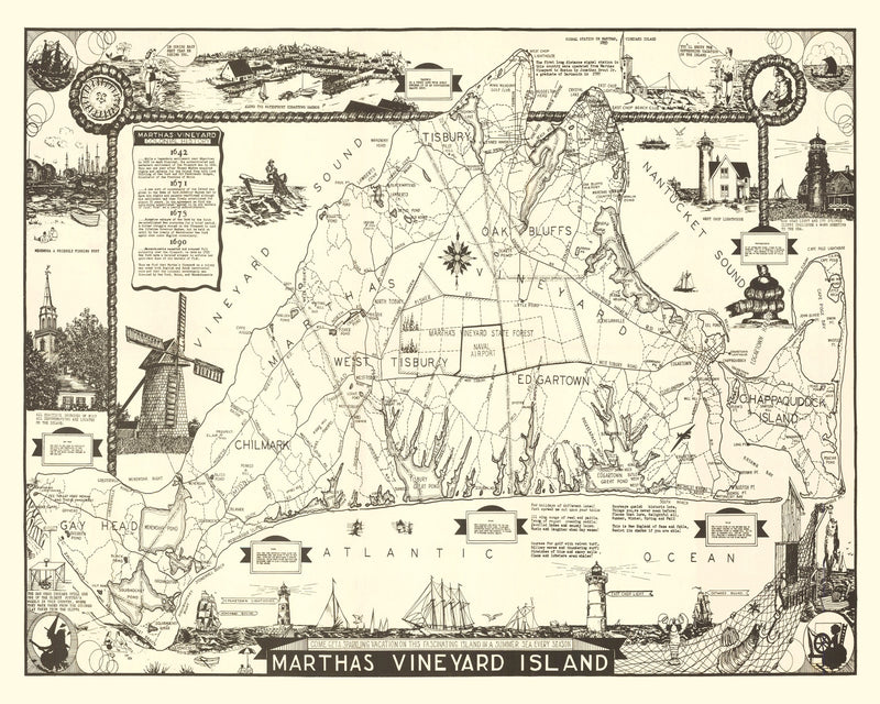 Size comparison using Vintage Map of Martha's Vineyard, 1935