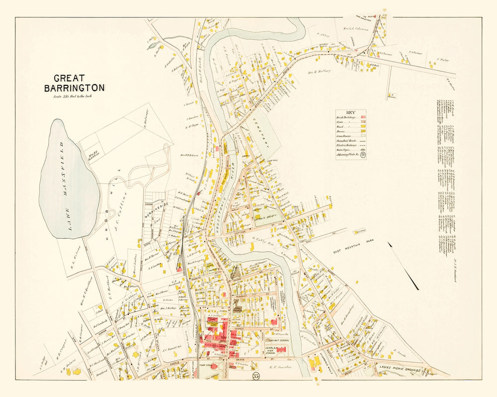 Vintage Map of Great Barrington, Massachusetts 1900 print style example