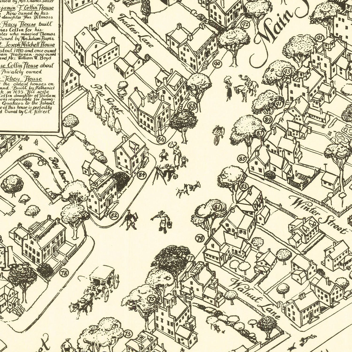 Restored historic details from the 1937 city map of Nantucket, Massachusetts