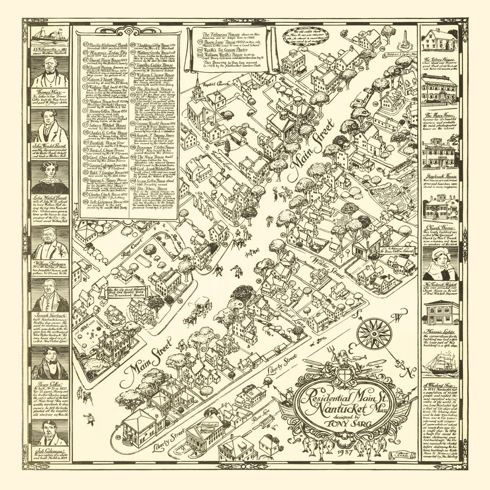 Vintage Map of Nantucket, Massachusetts 1937 print style example