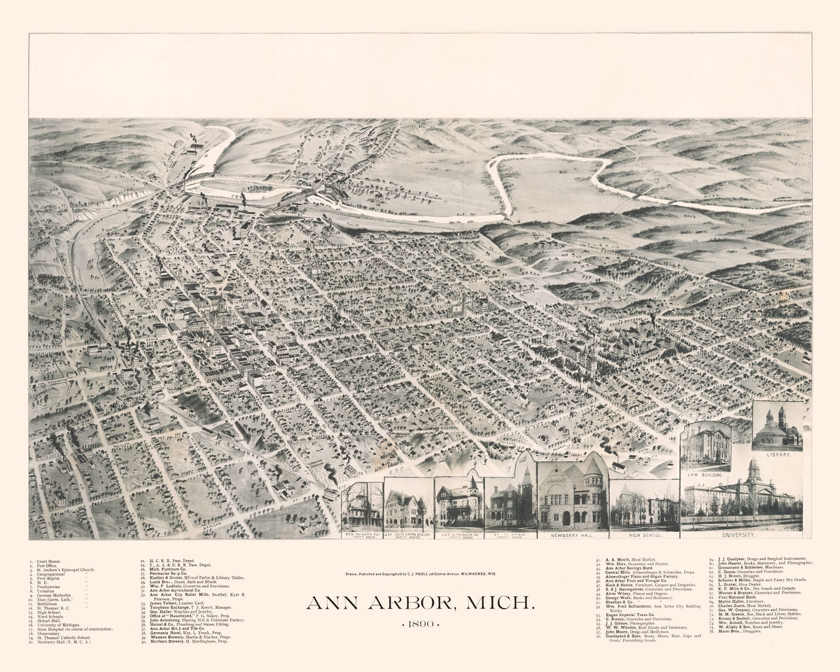 Preview of Vintage Map of Ann Arbor, Michigan 1890