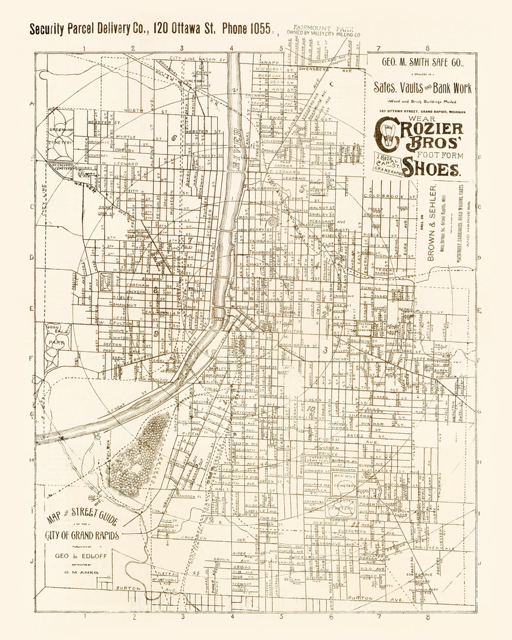 Vintage Map of Grand Rapids, Michigan 1893 print style example