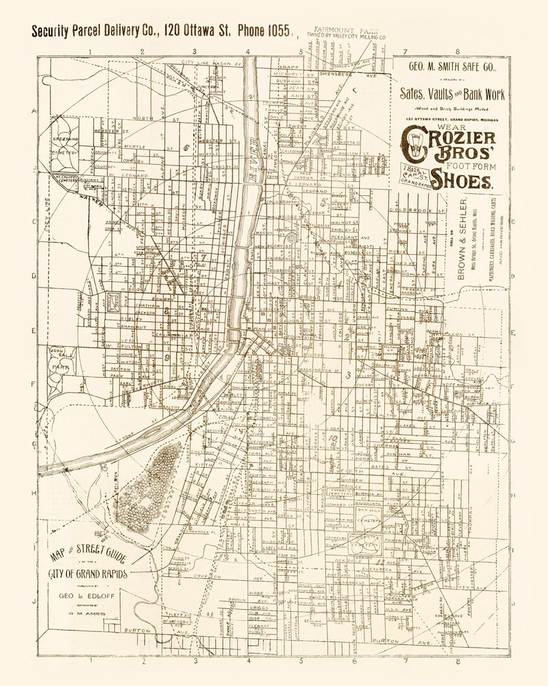 Size comparison using Vintage Map of Grand Rapids, Michigan 1893