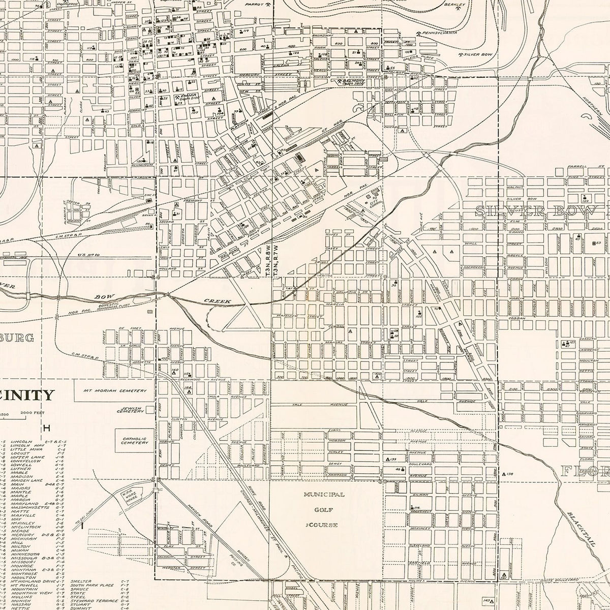 Restored historic details from the 1939 city map of Butte, Montana